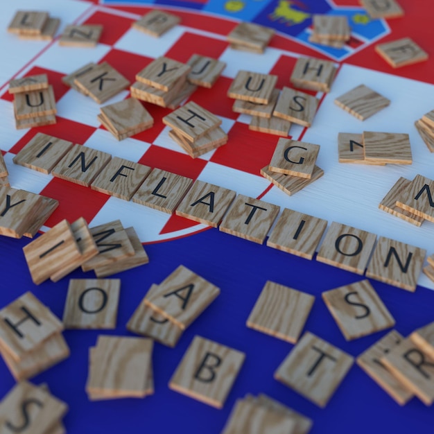 Foto la inflación en croacia con las letras de scrabble