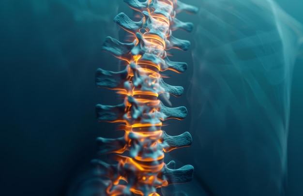 Foto inflamación de la columna vertebral y dolor o lesión en la espalda rayos x para la tensión de presión de las vértebras o la articulación de superposición