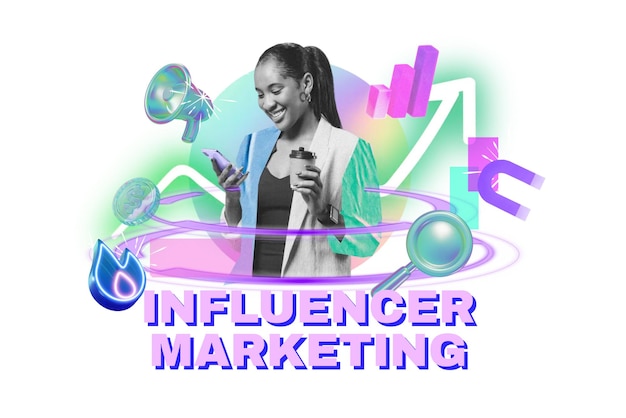 Influencer-Marketing png-Wort-Digital-Remix im Neon-Design