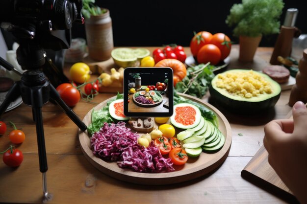 Foto influencer de los medios sociales de la comida