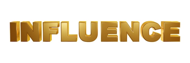 Influencia texto dorado tipografía logotipo moderno 3D metálico efecto dorado brillante