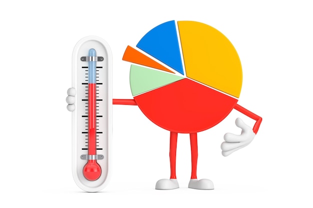 Info Graphics Business Pie Chart Carácter Persona con termómetro al aire libre Representación 3d