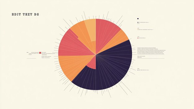 Infografía circular abstracta con visualización de datos segmentados en tonos naranja coral y púrpura oscuro
