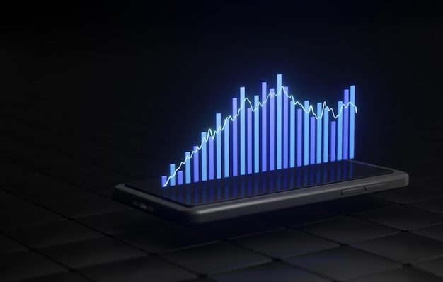 Infografía digital en pantalla móvil que visualiza las estadísticas de mercado y las historias de éxito