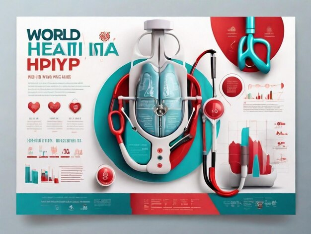 Foto infografia do dia mundial da saúde bandeira máquina bp estetoscópio miter modelo médico