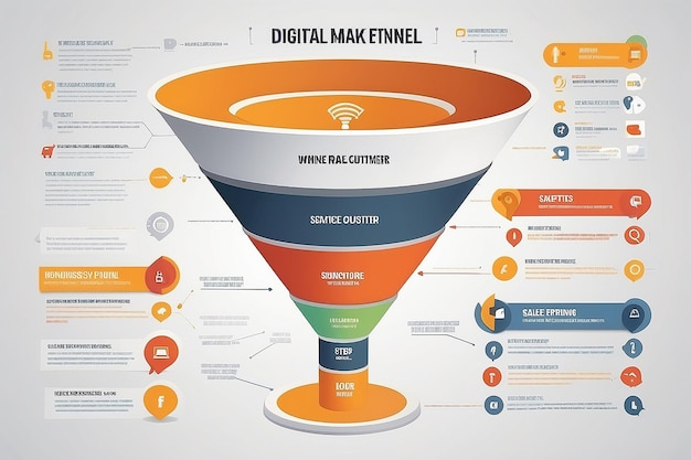 La infografía del embudo de marketing digital gana nuevos clientes con estrategias de marketing