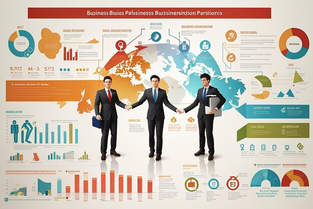 Foto infografía de estrategia empresarial con símbolos de proceso y progreso.