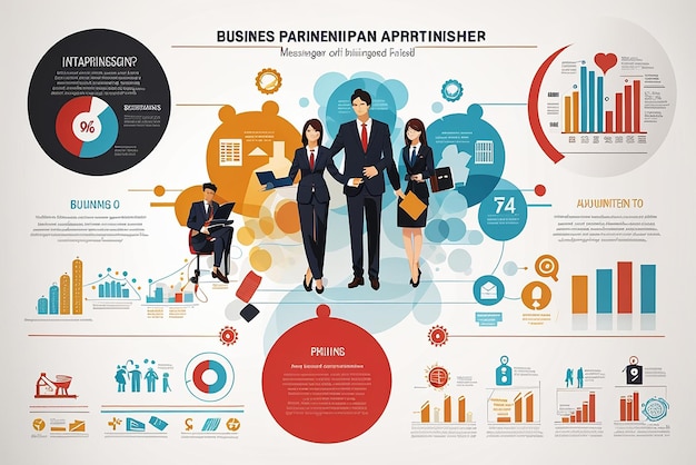 Foto infografía de estrategia empresarial con símbolos de proceso y progreso.
