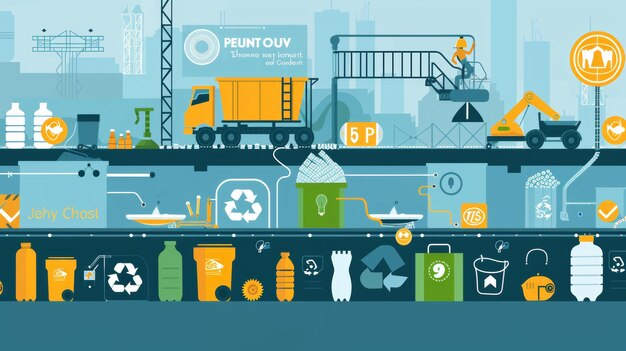 Foto infografía del proceso y las etapas de reciclaje de plásticos