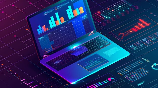 Foto una infografía que muestra datos analíticos financieros y de negocios finanzas gráficos análisis de datos y gráficos concepto de negocio en 3d