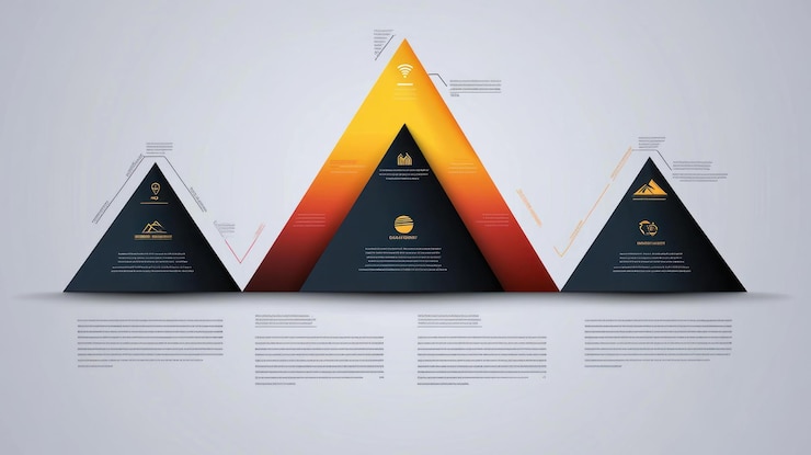 Foto infografía triangular tridimensional con texto e íconos