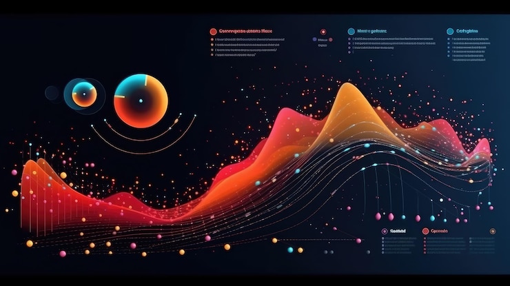 Foto infografías futuristas con ondas de puntos en 3d
