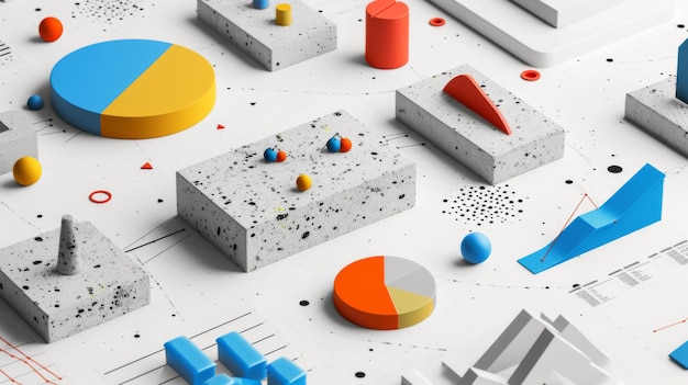 Infografías modernas estilizadas como estadísticas concretas negocios gráfico de pasteles 3d barras tiras pasos