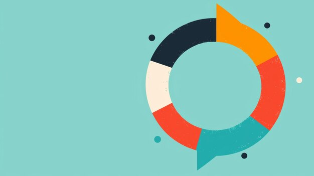 Infográfico circular colorido que representa el concepto de viaje del cliente con flechas y segmentos en fondo azulado