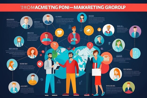 Foto infográfico de medios sociales del grupo de personas de marketing digital