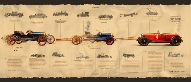 Infográfico que visualiza la evolución del transporte de carruajes tirados por caballos que simbolizan el automóvil autónomo