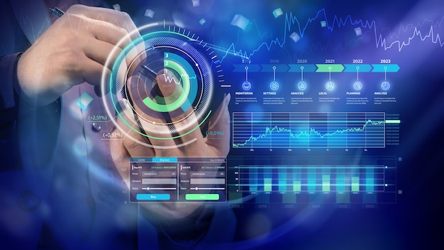 Infográficos holográficos financeiros de desenvolvimento corporativo