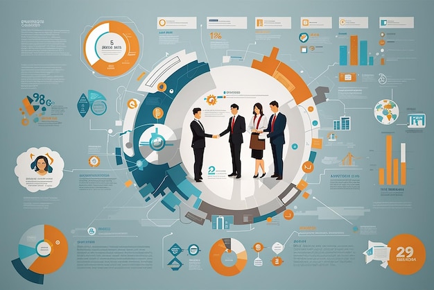 Foto infografik-set zur geschäftsstrategie mit prozess- und fortschrittssymbolen