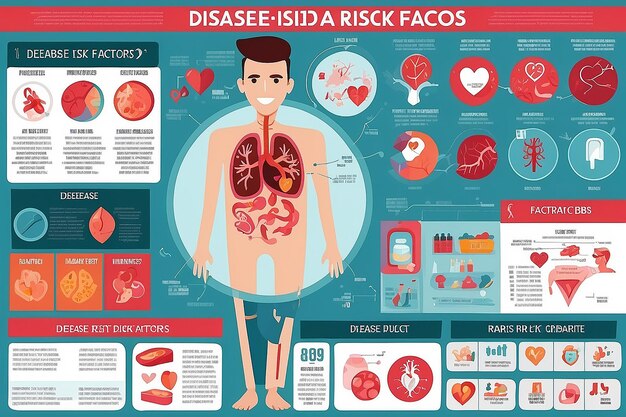 Infografik über Risikofaktoren für Herzerkrankungen in einer flachen Vektorillustration
