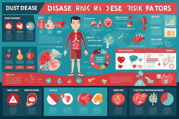 Foto infografik über risikofaktoren für herzerkrankungen in einer flachen vektorillustration