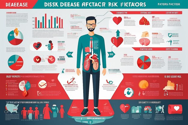 Infografik über Risikofaktoren für Herzerkrankungen in einer flachen Vektorillustration