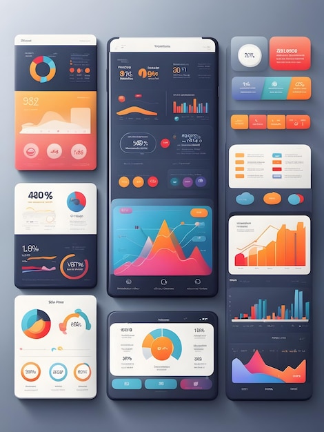 Infografik-Vorlage für mobile Apps mit wöchentlichen und jährlichen Statistikdiagrammen im modernen Design