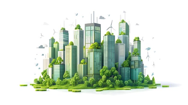 Foto información digital de íconos planos 3d que impulsa iniciativas de ciudades inteligentes con tecnología verde para la sostenibilidad