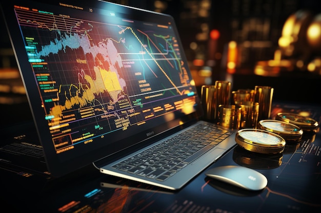 Información dinámica del mercado Análisis de bitcoin y cryptocurrency con gráfico conceptual y fluctuatio