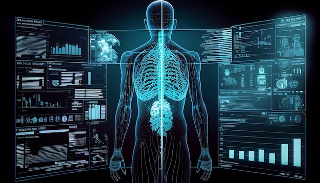 Informática médica y análisis de atención médica Ilustración conceptual IA generativa