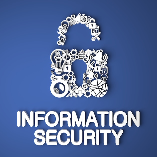 Informationssicherheitskarte Handgefertigt aus Papierfiguren auf blauem Hintergrund