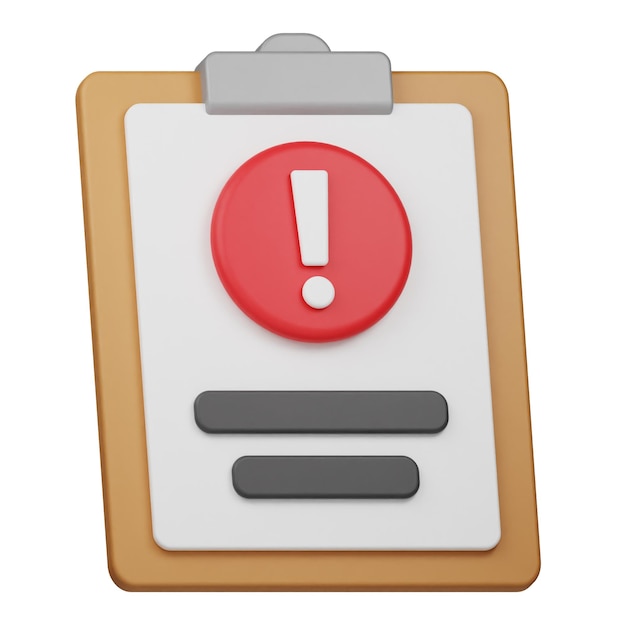 Informe de alerta icono 3D aislado en el fondo blanco