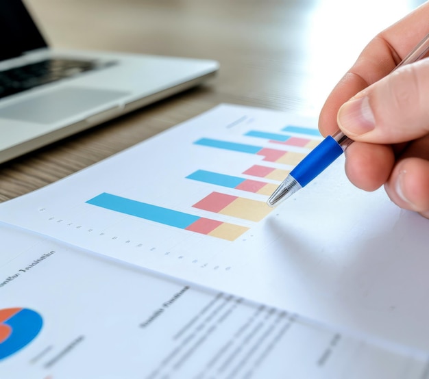 Informe de revisión de hombre de negocios Gráficos y gráficos Informe de negocios Concepto generado por Ai