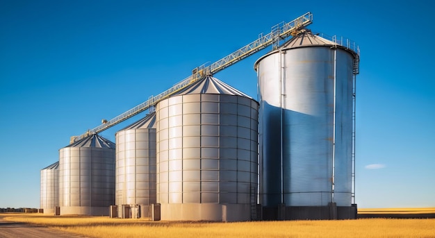 Foto infraestructura agrícola en silos en medio del paisaje del trigo