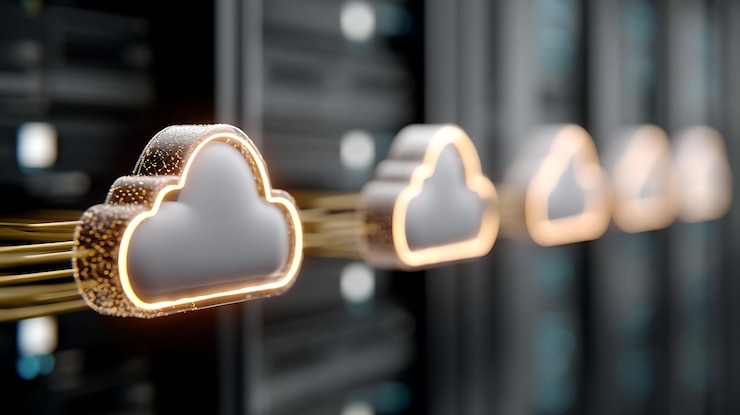 Foto infraestructura de computación en la nube representada por íconos de nube