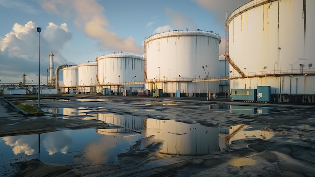 Infraestructura energética Tanque de petróleo blanco en la terminal de petróleo