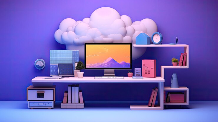 Foto infraestructura de escritorio virtual para entornos de trabajo flexibles fondo de color sólido