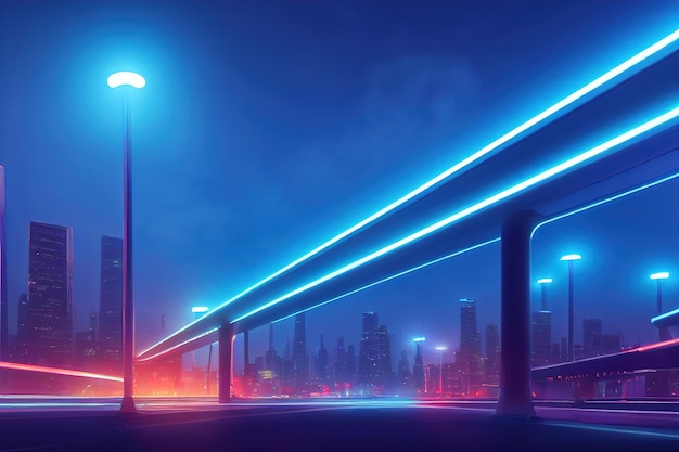 Infraestructura futurista de una ciudad nocturna inteligente. Banner de ciudad nocturna con grandes datos. procesamiento 3d