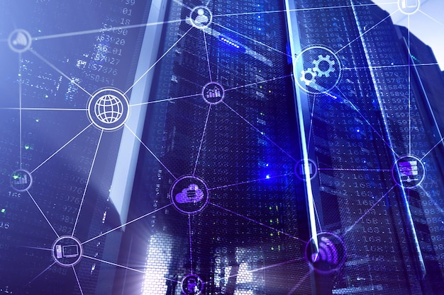 Foto infraestructura tecnológica computación en la nube y comunicación concepto de internet