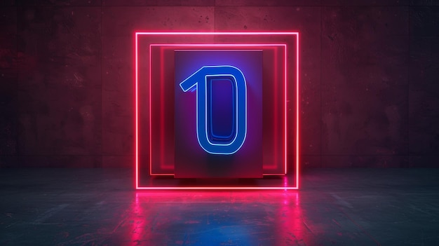 Infrarot leuchtende quadratische Schachtel mit rotblauem Neon zehn in 3D