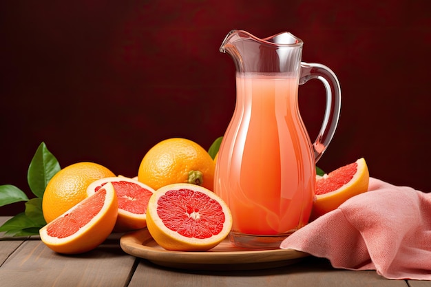 Infusão cítrica picante Uma mistura refrescante de suco de toranja e fatias de laranja fresca em copo de vidro