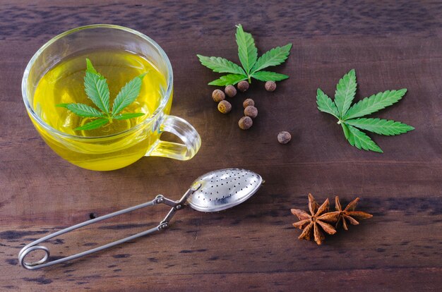 Infusão de cannabis. Folha de cannabis