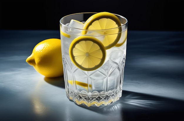 Infusión de agua de limón en vaso con rebanadas de fruta agua de desintoxicación saludable