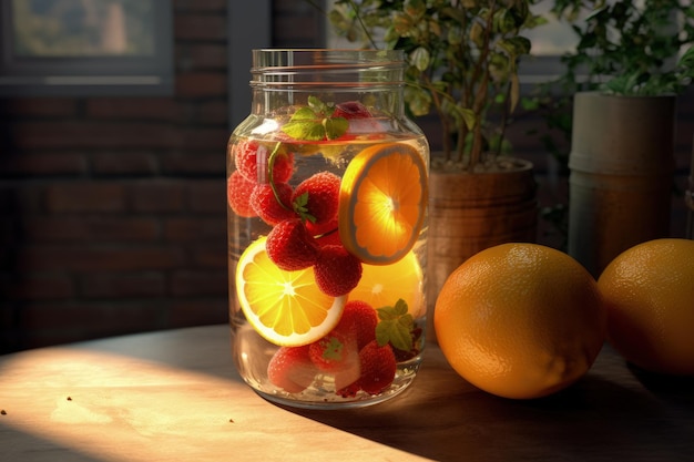 Infusiones refrescantes de frutas frescas Bayas y cítricos en frascos