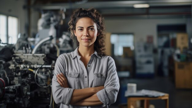 Foto ingeniera mecánica en la vanguardia