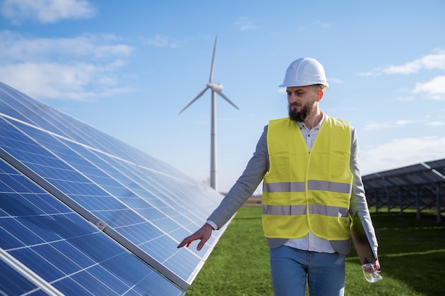 Foto ingeniero ambiental de tiro medio con equipo.