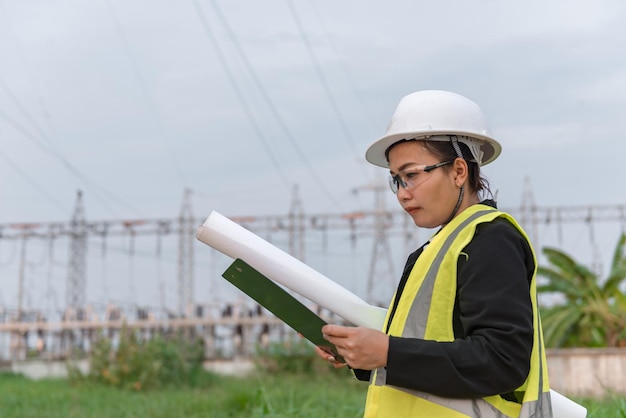 Ingeniero asiático que trabaja en la planta de energía Gente de Tailandia