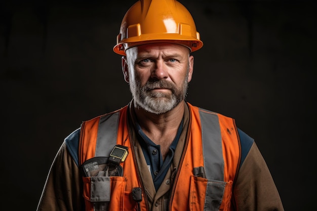 Ingeniero civil con casco en fondo oscuro