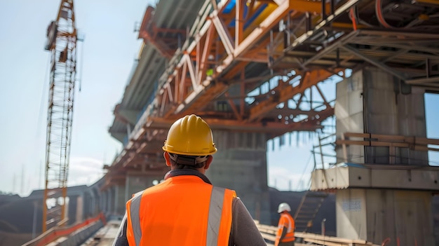 Ingeniero civil que supervisa el proyecto de construcción de puentes Garantiza la integridad de la infraestructura y la ingeniería