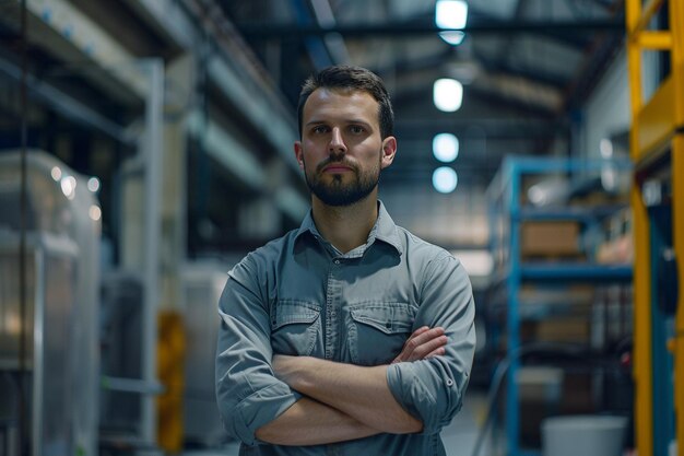 Foto ingeniero confiado de pie en una instalación industrial con ia generada