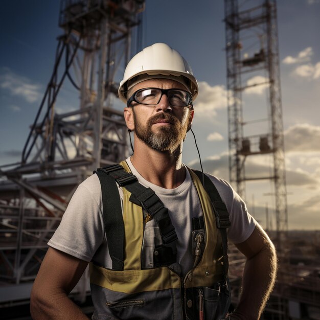 Un ingeniero confiado en un sitio de construcción generado por la IA